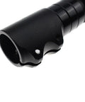 Close-up of Adjustable Bike Stem Riser and Fork Extender for Mountain Road MTB BMX and Fixie, 70mm extension, black aluminum alloy.