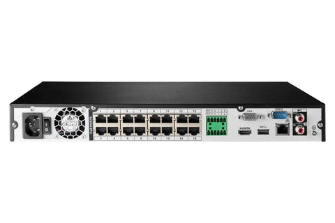 Rear view of 4K 16-Channel Fusion NVR System With Twelve 8MP IP Dome Cameras Listen-In Audio 130 Ft Night Vision Color Night Vision 3TB