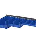 Heavy Duty Wall Mount Garage Storage Steel Louvered Rail System For AkroBins, Wall Bin Organizer, gray rail with blue bins