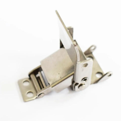 Close-up of 4 Pack Stainless Steel Heavy Duty Spring Loaded Toggle Latch for doors and cabinets, showing installation holes.