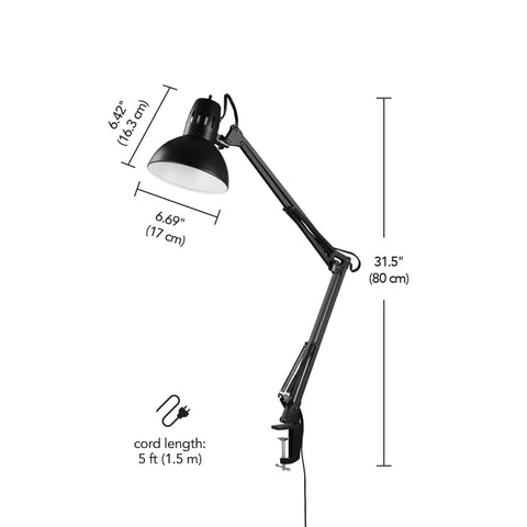 31.5 Inch Multi Joint Desk Lamp With Metal Clamp Black On Off Rotary Switch On Shade Adjustable Swing Arm Reading Light Industrial Style Desk Accent For Home Office Decor