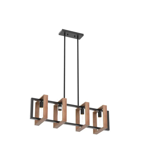 Rustic Black Metal And Wood Pendant Lights For Kitchen Island Four Light Farmhouse Dining Fixture Over Table E26 Hanging Light