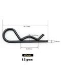 Heavy Duty 12 Pack R Clips For Trailers Trucks Carts And Mowers 60mm Long 3mm Wire Diameter Zinc Black Finish 4.8 Carbon Steel Retaining Pins