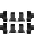 Rock Solid 3 Way Corner Post Brackets For 6 X 6 Lumber And Black Powder Coated Steel Deck Hardware With Hella Tough Outdoor Woodstand Connectors Plus Smooth Easy Assembly Eight Piece Set showing eight black steel connectors.