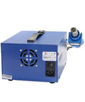 Ultimate 3 In 1 Soldering Power Supply Set With Hot Air Gun And Iron rear view, showing digital controls and fan, ideal for electronic repairs.