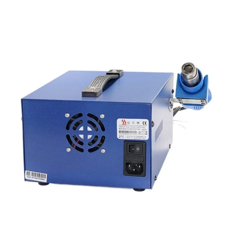 Ultimate 3 In 1 Soldering Power Supply Set With Hot Air Gun And Iron rear view, showing digital controls and fan, ideal for electronic repairs.