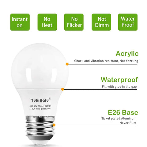 Brighten Any Room With A15 LED Light Bulbs 7W 600 Lumens 120V E26 Base Non Dimmable, Energy Saving No Flicker Pack of 4 image