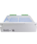 Front view of DM556Y digital stepper motor driver in aluminum enclosure with green terminal blocks