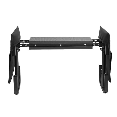 Front view of Garden Kneeler Seat With Adjustable Height Foldable Stool Dual Function Bench, sturdy carbon steel frame.