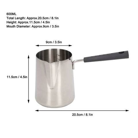 Milk Frothing Pitcher 20oz Stainless Steel No Drip Spout Long Handle Turkish Coffee Pot Frother For Espresso Machine Latte Art