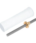 100mm TR8X1 Lead Screw With Brass Nut For 3D Printers, 1mm Pitch 1 Start shown with protective plastic tube
