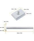 Awesome 2 Set Aluminum T Slot Clamps With M8 Handle For Woodworking, detailed dimensions of T-slot clamp hardware.