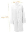 White Mens Lab Coat Doctor Costume, Long Sleeve Medical Uniform For Doctors, Medical Students, And Pharmacists with measurements