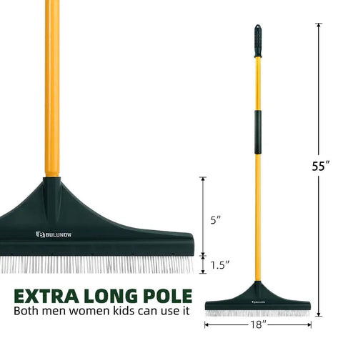 55 Inch Turf Rake With Dense Nylon Bristles All In One Long Pole Garden Hand Broom with 55-inch handle and nylon bristles