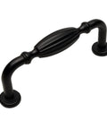 Ten Pack Flat Black Country Style Cabinet Hardware Ribbed Handle Pull With Three Inch Hole Centers Three And A Half Inch Overall Length Nine Sixteenth Inch Wide One Inch Projection Includes One Inch Mounting Screws