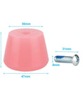 Pink roller skate toe stopper with included screw, shown with measurements, Two Pack Roller Skate Toe Stoppers Brake Plugs For Quad Skates
