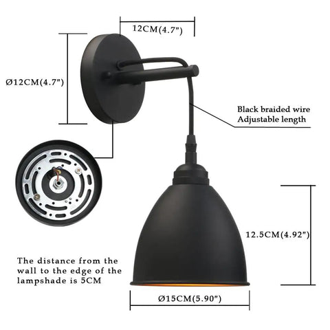 Dope Industrial Wall Sconce In Matte Black Finish Barn Style Farmhouse Wall Light With Metal Lampshade dimensions shown