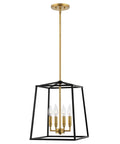 16 Inch 4 Light Modern Black Lantern Pendant Light With Warm Brass Accents Dope Geometric Metal Cage Chandelier Industrial Farmhouse Style