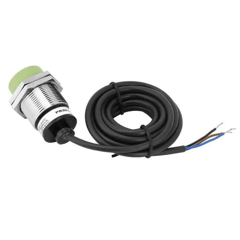 Inductive Proximity Sensor Switch With 15mm Detection Range NPN Normally Open Output Plated Brass Body, coiled cable view