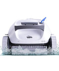 Front view of E10 Automatic Robotic Pool Vacuum Cleaner With Active Scrub Brush And Easy Top Load Filter Access in water movement.