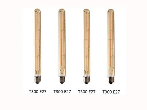 Retro Tubular LED Filament Bulb 6W Dimmable Edison Style Amber Glass Warm White 2300K 40W Equivalent E26 and E27 Base Long Tube Pack of 4