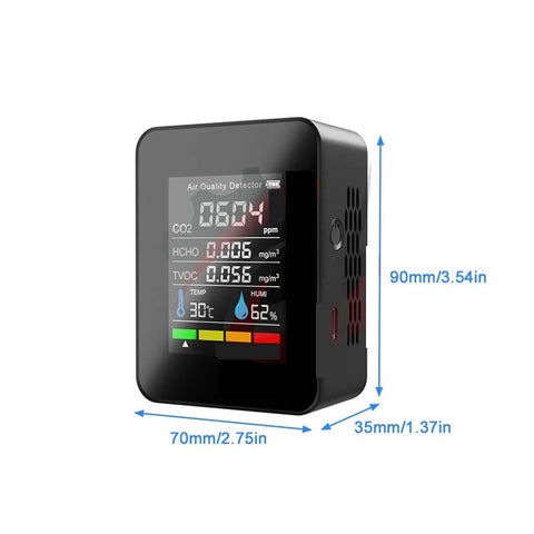 Handheld Five In One Air Quality Monitor That Sniffs Out Carbon Dioxide CO Temperature Humidity TVOC HCHO Gas Leaks With Hella Accurate Readings built compact size with LCD display