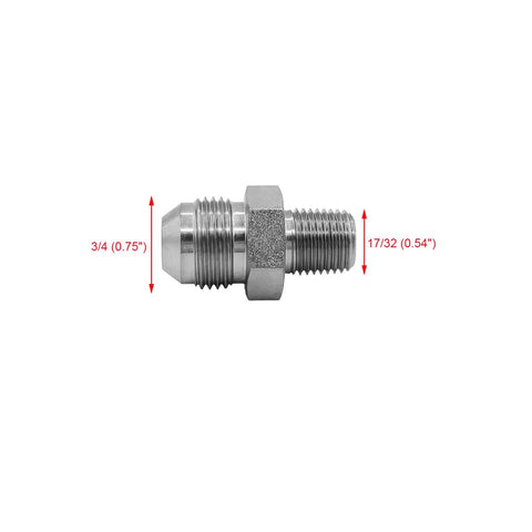 2 Pack Heavy Duty Hydraulic Hose Adapter Fittings Built Tough 1/2 In Male JIC 37 Degree Flare 3/4-16UNF To 1/4 In Male 1/4-18NPTF SAE Straight Pipe Joints Tube Connector Carbon Steel, shown with 3/4 and 17/32 thread sizes