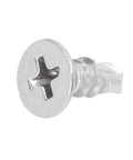 Close-up of a single self-drilling screw from 200 Pcs Self Drilling Screws Set With Countersunk Cross Head Stainless Steel Full Thread Fasteners For Wood And Metal M4.2-18 13mm Length No Pre Drill Needed Easy Install Hardware Kit, showing cross head and full thread design.