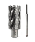 Oscarbide annular cutter with Weldon shank (1-5/16 in dia) and 2-flat magnetic drill bit, silver steel