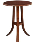 Smooth Industrial TV Table With Open Storage Shelves, Solid Pine Legs And Rounded Corners, Quick Setup For Living Room Or Home Office, Retro Brown Finish Brings Serious Chill Vibes, Round top with tapered solid pine legs.