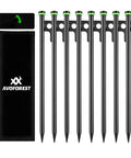 Heavy Duty 8 Inch Tent Stakes Set With Metal Pegs Fluorescent Silicone Rings And Storage Bag For Camping Built Tough Durable Forged Steel