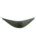Ultralight Hammock Underquilt for Camping and Backpacking full length quilt in olive green against white background