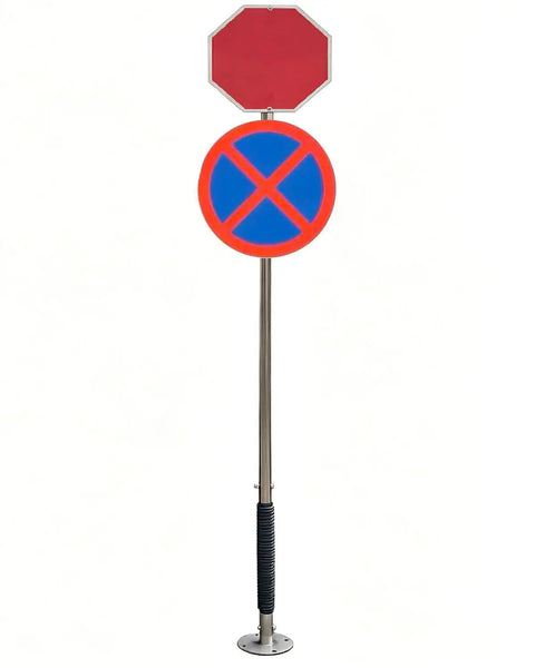 Heavy Duty Flexible Delineator Post For Concrete Mounting with stop and no parking signs, made of steel for traffic safety.