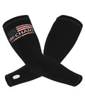 Premium Ice Silk Cooling Arm Sleeves Feature An Iconic American Flag Print To Keep You Chillin While Shutting Out Harsh Ultraviolet Rays Perfect For Road Trips Gym Sessions Or Hot Summer Kickback. Black arm sleeves with American flag design.