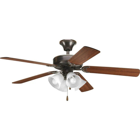Big 52 Inch Ceiling Fan With Five Blades, Reversible 3-Speed Motor, Swap Between Medium Cherry And Classic Walnut Blades, Antique Bronze Finish, Built For Living Rooms And Bedrooms