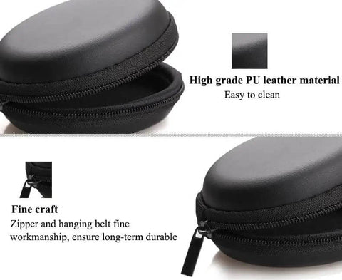 Portable Round Zippered Tech Case For Earphones USB Cables And Hard Drive Hella Durable Eva Shell with smooth glide zipper in black