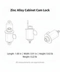 Diagram of Zinc Alloy Cam Lock Replacement For Metal File Cabinets Drawers And Tool Chests showing dimensions