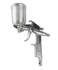 Top Notch Mini Pneumatic Spray Gun Featuring A Butter Smooth 0.5mm Nozzle Effortless Fine Mist Atomization For Auto Detailing Craft Projects Lightweight Handheld Design Makes Painting A Breeze, showing a silver handheld spray gun.