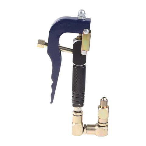Beefy Air Powered High Pressure Pneumatic Grease Gun With Ergonomic Grip, shown from side view with injector hose.