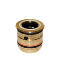 Front view of brass hydraulic cartridge seal assembly with orange and black O-rings.