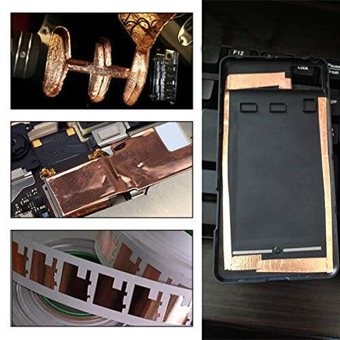 Copper Foil Sheets With Conductive Adhesive Tape for Guitar Crafts and Electrical Repairs, shown in electronics application