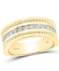 14Kt Yellow Gold Mens Heavyweight Diamond Rope Inlay Band Ring Featuring Machine Set Round Stones And Slick Polish Top Shelf Ice Circuit Detail For Fly Boss Level Drip with diamond inlay and polished finish.