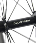 Close-up of hub on 50mm Carbon Clincher Wheelset For 700C Road Bikes, 23mm Rim Width, Deep Aero Profile, Basalt Braking Surface