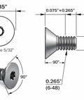 Top Shelf Ten Pack Number Six Forty Eight By One Quarter Inch Countersunk Torx Gunsmith Screws for Ruger, detailed dimensions and design.