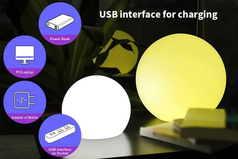 Dope 6 Inch Floating Pool Light LED Ball With Remote Control Rechargeable Battery displayed on table