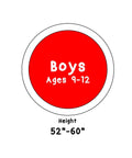 Red circle with text 'Boys Ages 9-12 Height 52"-60"' for Junior Left Handed 7 Iron Golf Club For Boys 9 To 12 33.5 Inch Length