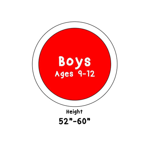 Red circle with text 'Boys Ages 9-12 Height 52"-60"' for Junior Left Handed 7 Iron Golf Club For Boys 9 To 12 33.5 Inch Length