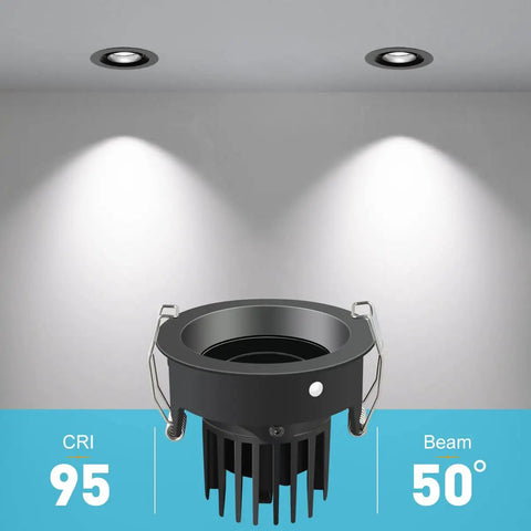 Cool 3 Inch Recessed LED Downlight Kit In Black With Adjustable Gimbal Eyeball, 10W, 50 Degree Beam, 5000K Cool White, 604 Lumens, Four Pack