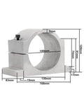 Heavy Duty ER20 CNC Router Spindle Motor With Water Cooled Design And Tough As Nails Steel Bearings For Smooth Woodwork Cutting Plus VFD Inverter Control And Rapid Coolant Pump Setup, aluminum clamp with dimensions.