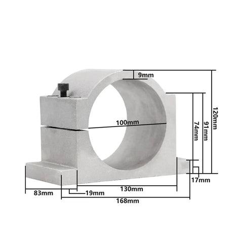 Heavy Duty ER20 CNC Router Spindle Motor With Water Cooled Design And Tough As Nails Steel Bearings For Smooth Woodwork Cutting Plus VFD Inverter Control And Rapid Coolant Pump Setup, aluminum clamp with dimensions.